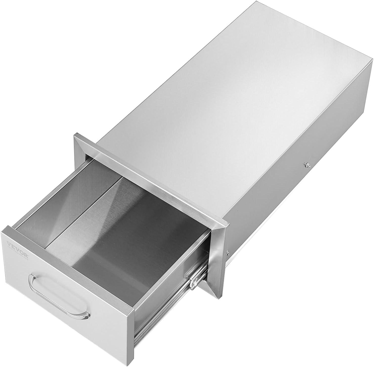 image:imageVEVOR PullOut Trash Drawer 134W x 257H x 196D Lower Sliding Rails Steel RollOut Trash Bin PullOut Tray Outdoor Handled Kitchen Trash Drawer for BBQ Island Grill Station Trash Can NOT IncludedAccess Drawer