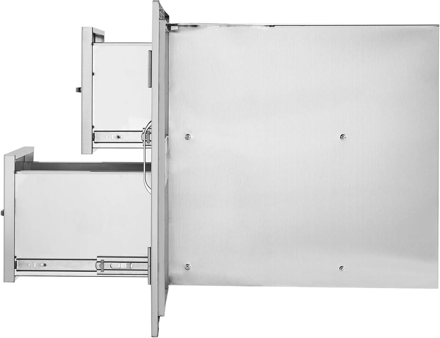 image:imageVEVOR PullOut Trash Drawer 134W x 257H x 196D Lower Sliding Rails Steel RollOut Trash Bin PullOut Tray Outdoor Handled Kitchen Trash Drawer for BBQ Island Grill Station Trash Can NOT IncludedDrawerDoor Combo