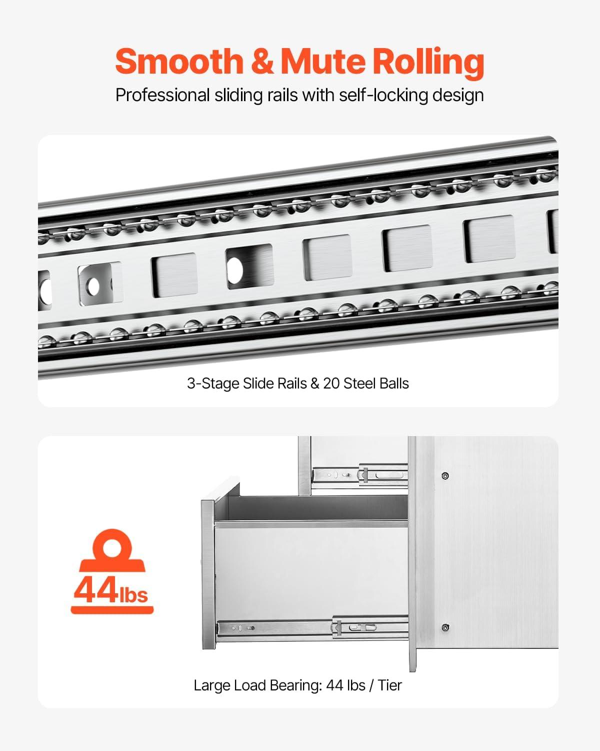 image:imageVEVOR PullOut Trash Drawer 134W x 257H x 196D Lower Sliding Rails Steel RollOut Trash Bin PullOut Tray Outdoor Handled Kitchen Trash Drawer for BBQ Island Grill Station Trash Can NOT IncludedPaper Tower