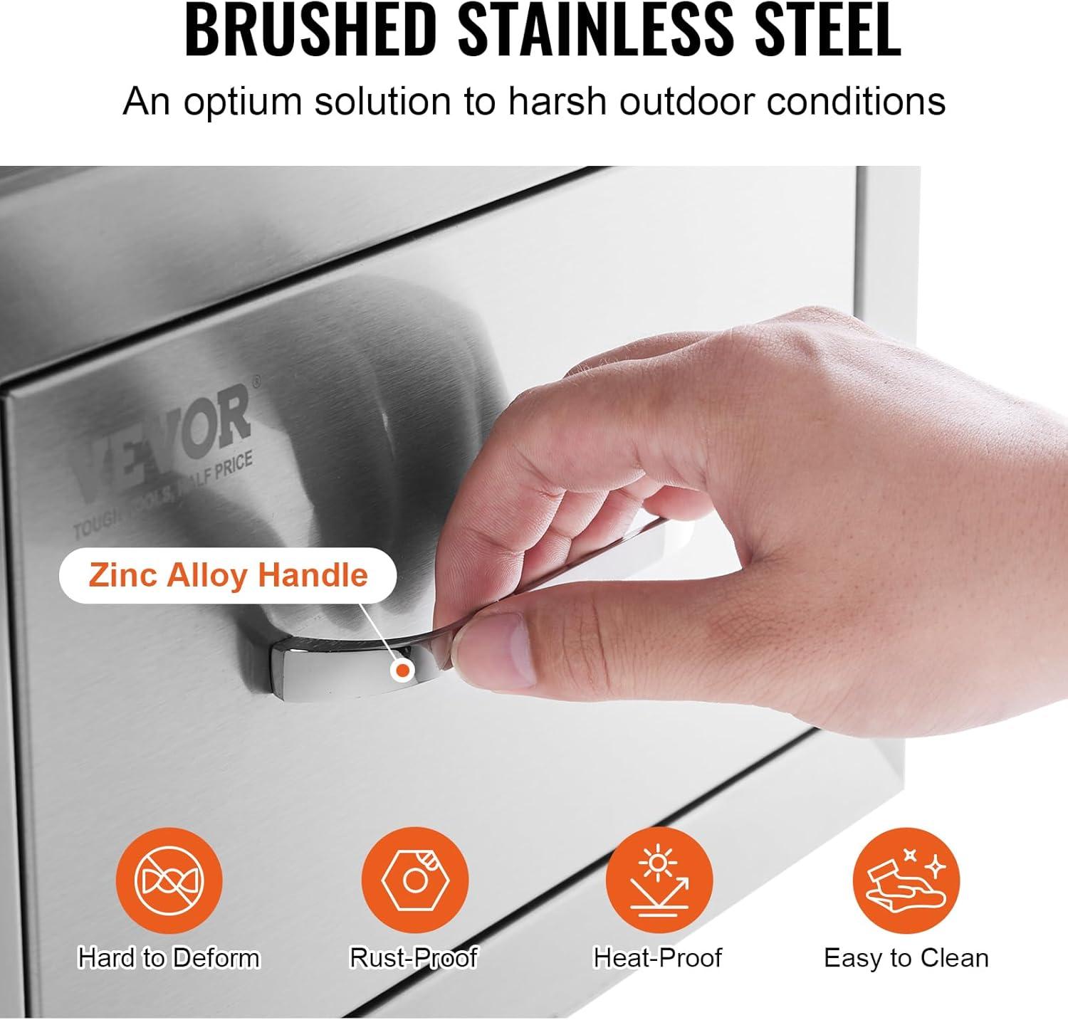image:imageVEVOR PullOut Trash Drawer 134W x 257H x 196D Lower Sliding Rails Steel RollOut Trash Bin PullOut Tray Outdoor Handled Kitchen Trash Drawer for BBQ Island Grill Station Trash Can NOT IncludedAccess Drawer