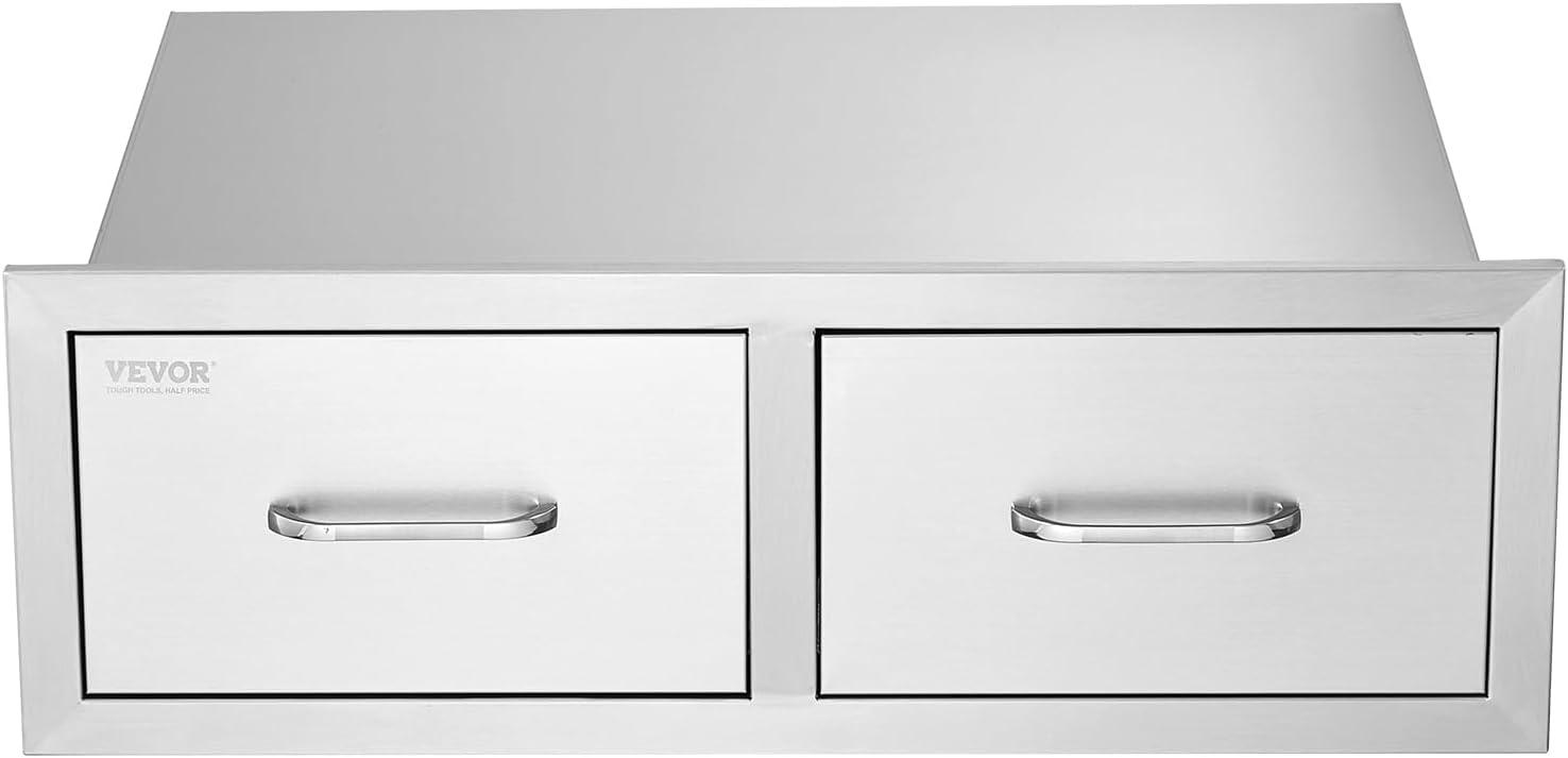 image:imageVEVOR PullOut Trash Drawer 134W x 257H x 196D Lower Sliding Rails Steel RollOut Trash Bin PullOut Tray Outdoor Handled Kitchen Trash Drawer for BBQ Island Grill Station Trash Can NOT IncludedHorizontal