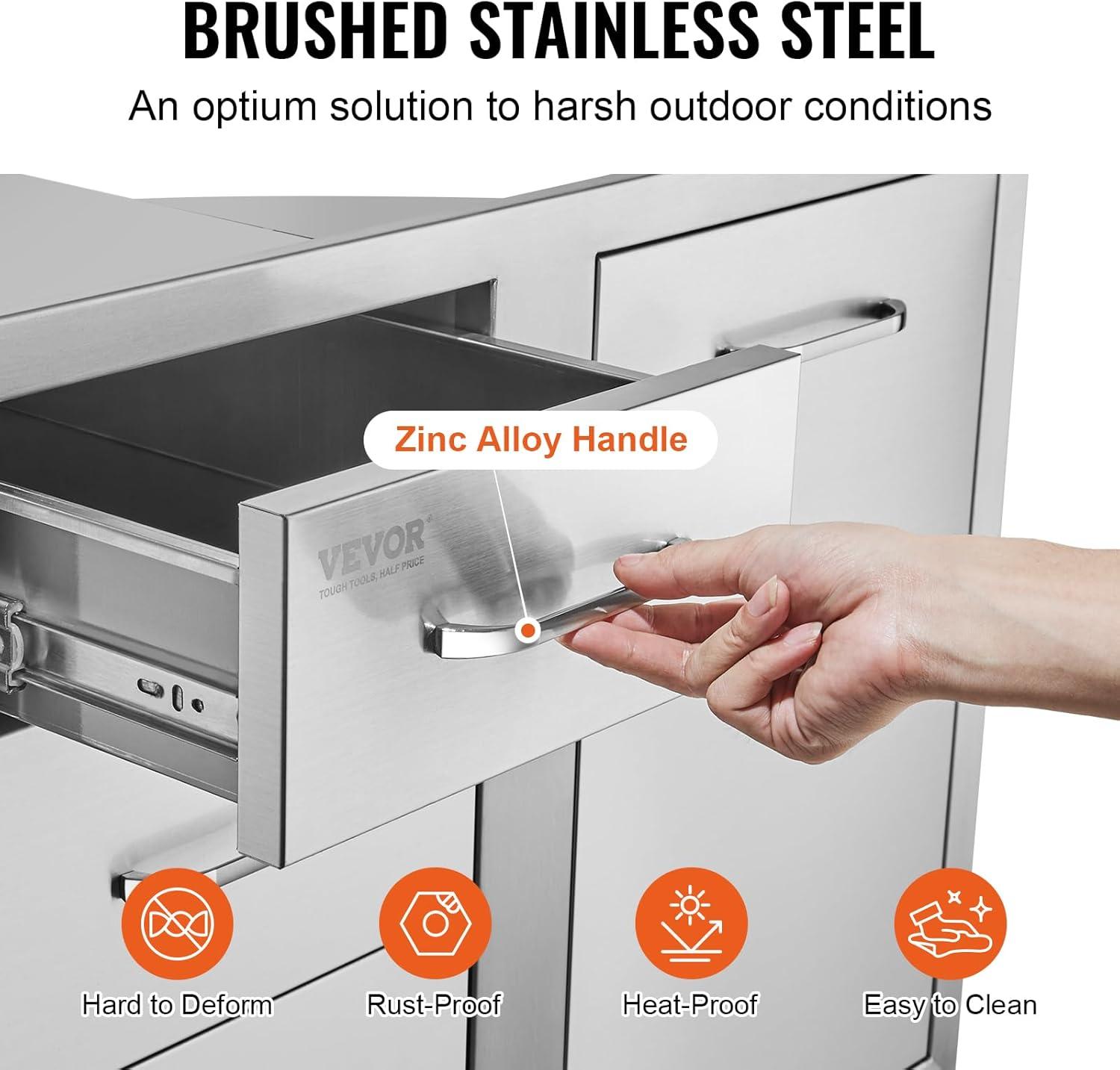 image:imageVEVOR PullOut Trash Drawer 134W x 257H x 196D Lower Sliding Rails Steel RollOut Trash Bin PullOut Tray Outdoor Handled Kitchen Trash Drawer for BBQ Island Grill Station Trash Can NOT IncludedDrawerDoor Combo