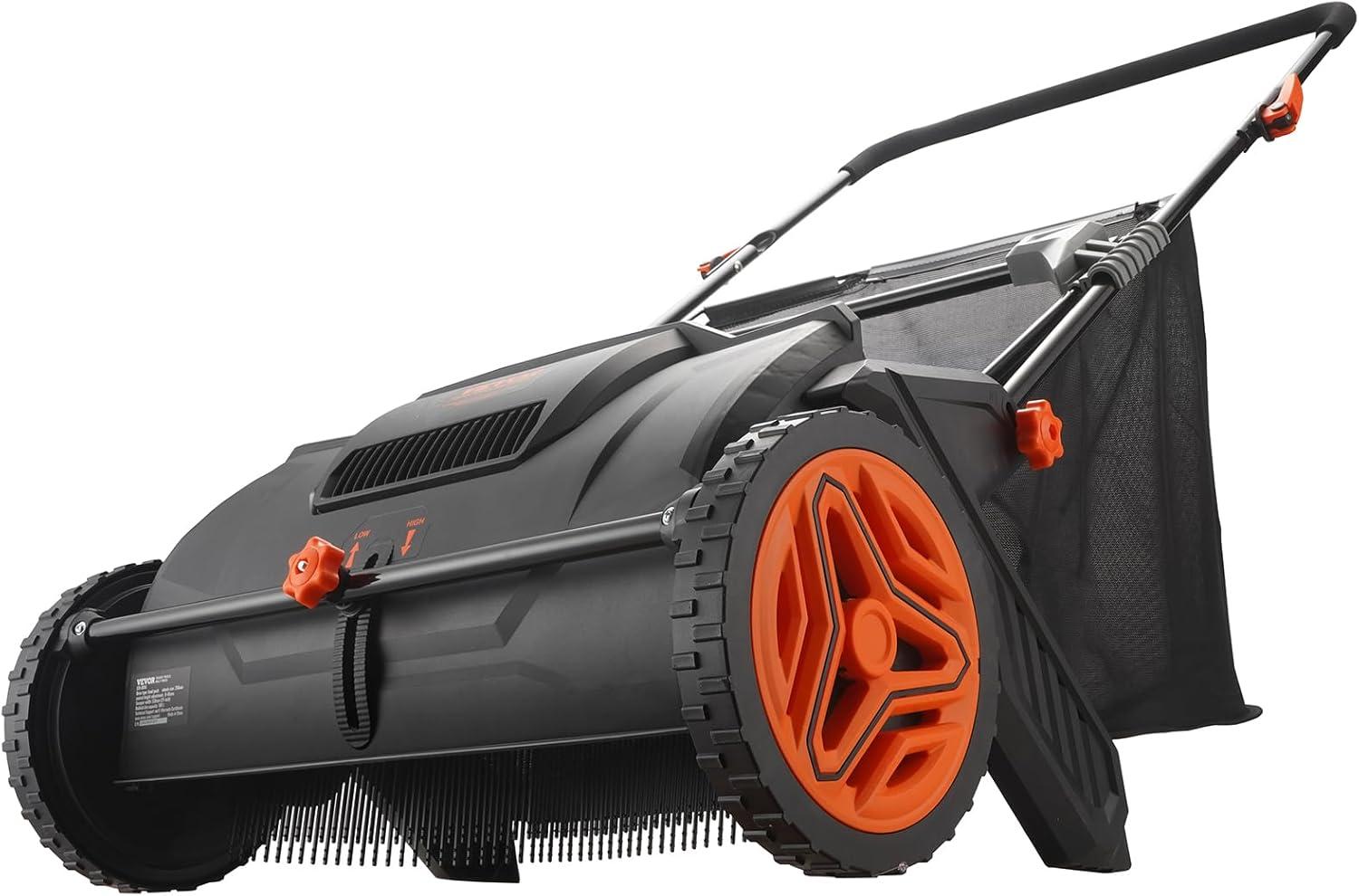 image:imageVEVOR Push Lawn Sweeper 26 Inch Leaf amp Grass Collector Strong Rubber Wheels amp Heavy Duty Thickened Steel Durable to Use with Large Capacity 7 ft Mesh Collection Bag 4 Spinning Brushes21 inch