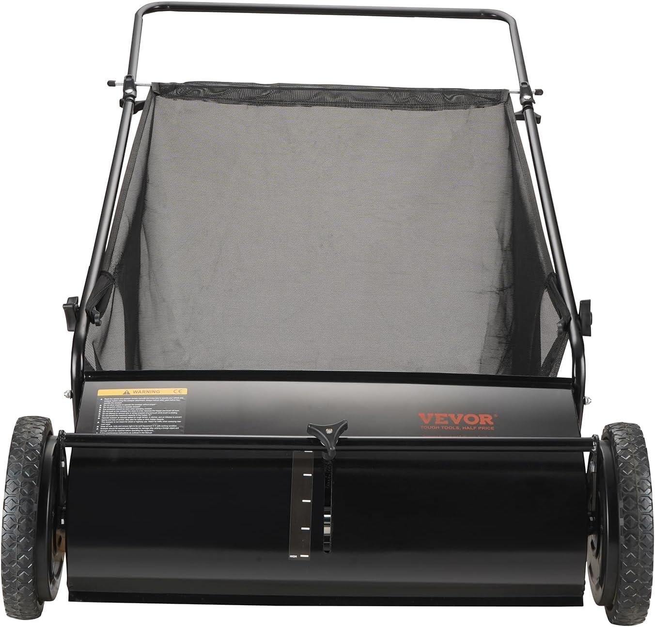 image:imageVEVOR Push Lawn Sweeper 26 Inch Leaf amp Grass Collector Strong Rubber Wheels amp Heavy Duty Thickened Steel Durable to Use with Large Capacity 7 ft Mesh Collection Bag 4 Spinning Brushes26 inch