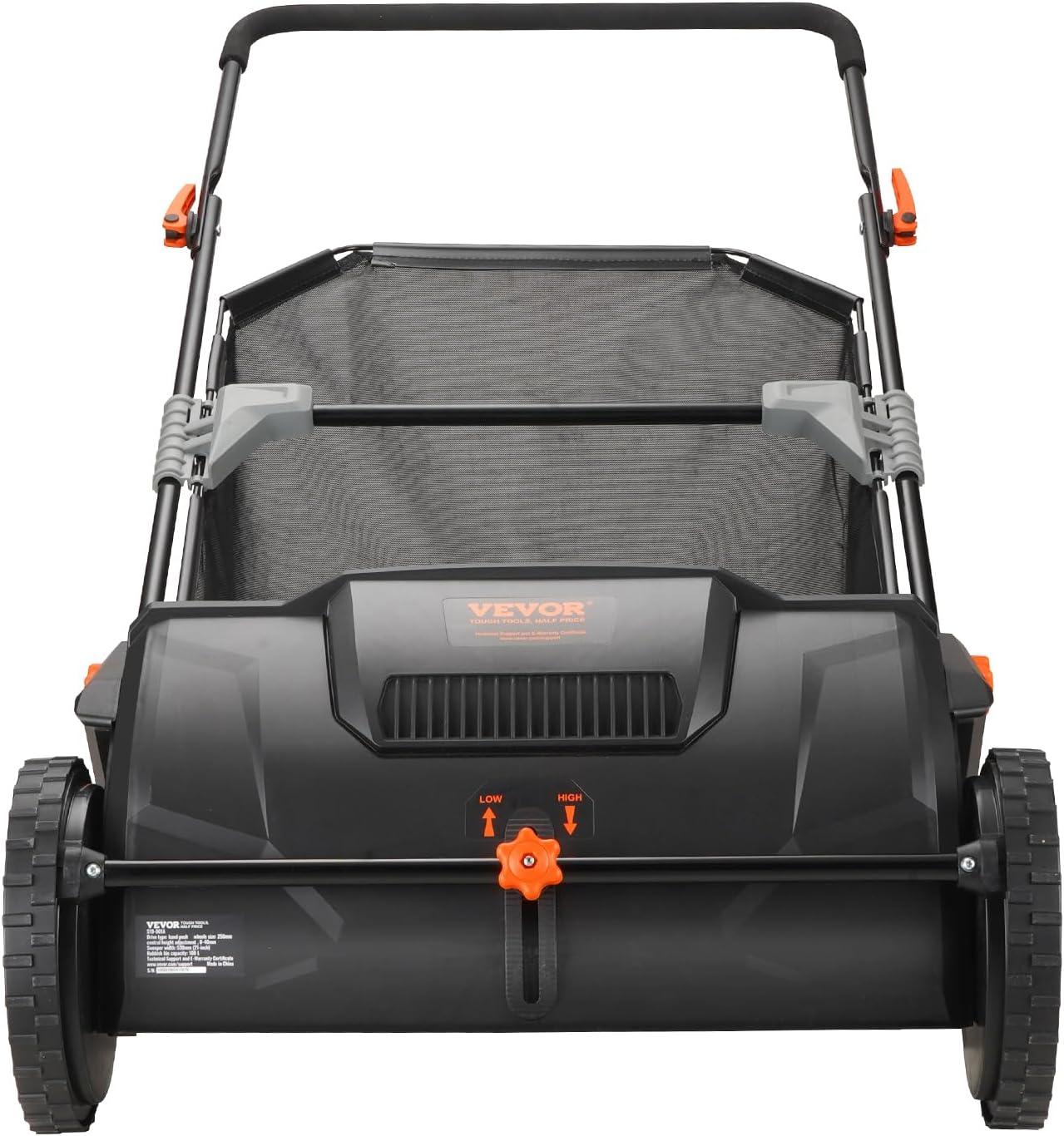 image:imageVEVOR Push Lawn Sweeper 26 Inch Leaf amp Grass Collector Strong Rubber Wheels amp Heavy Duty Thickened Steel Durable to Use with Large Capacity 7 ft Mesh Collection Bag 4 Spinning Brushes21 inch