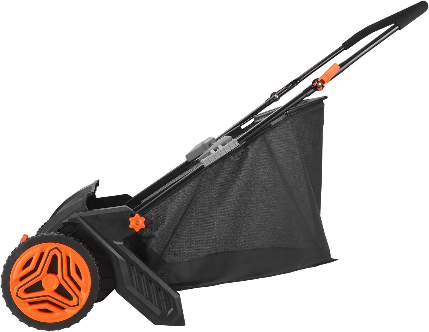 image:imageVEVOR Push Lawn Sweeper 26 Inch Leaf amp Grass Collector Strong Rubber Wheels amp Heavy Duty Thickened Steel Durable to Use with Large Capacity 7 ft Mesh Collection Bag 4 Spinning Brushes21 inch