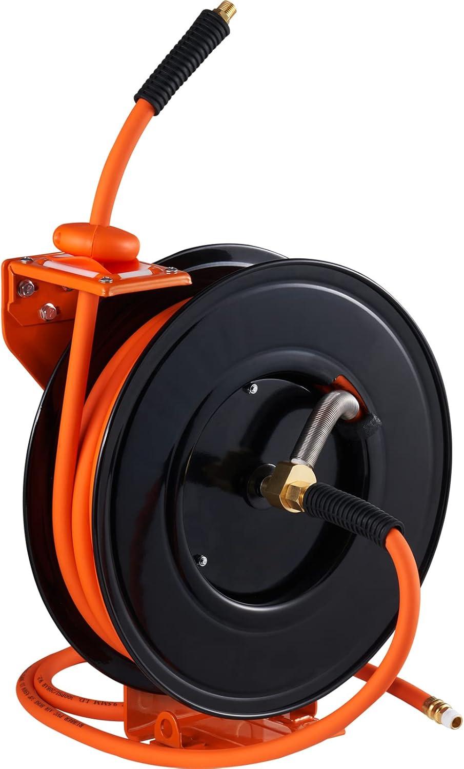 image:imageVEVOR Retractable Air Hose Reel 38 IN x 50 FT Hybrid Air Hose Max 300PSI Air Compressor Hose Reel with 5 ft Lead in CeilingWall Mount Heavy Duty Single Arm Steel ReelOpen Reel