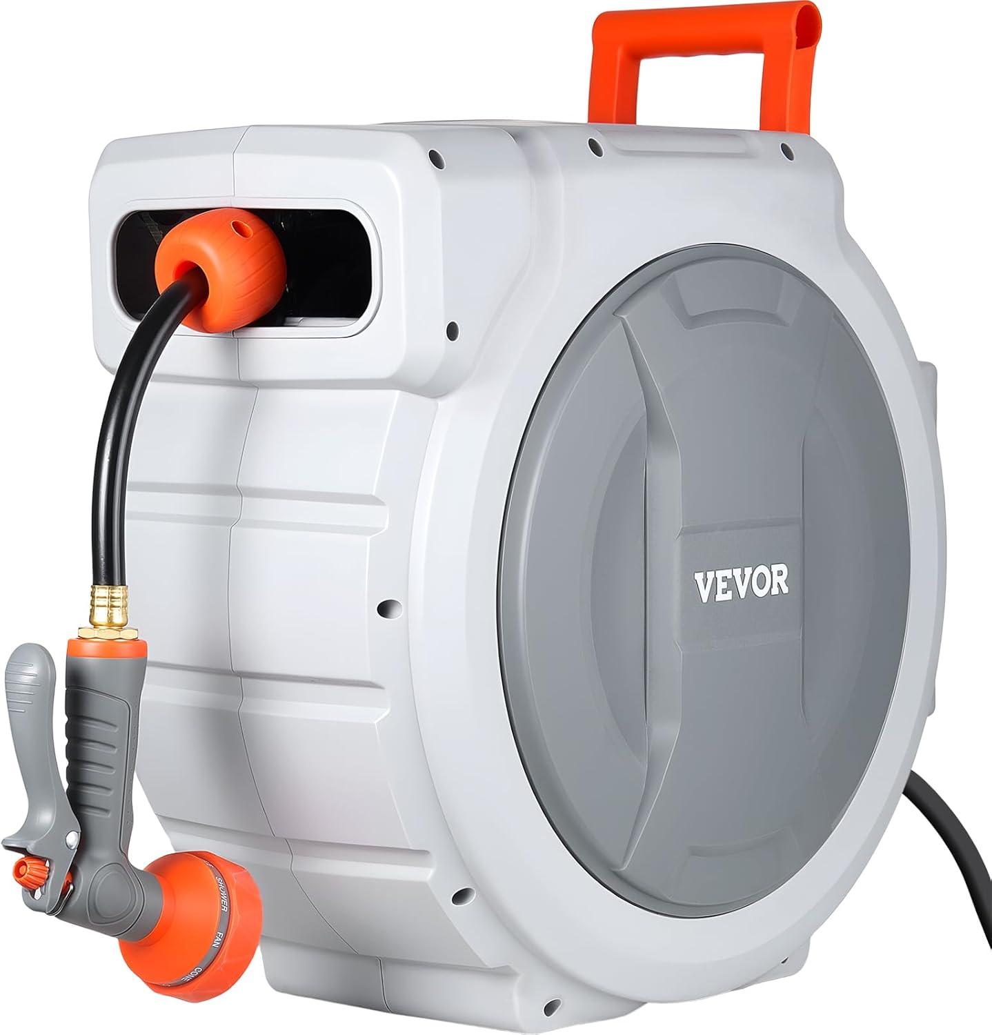 image:imageVEVOR Retractable Garden Hose Reel 12 Inch x 65 ft Wall Mounted Heavy Duty Garden Hose Reel with 9 Patterns Nozzle Any Length Lock Upgraded Slow Return System and 180Swivel Bracket12 130ft