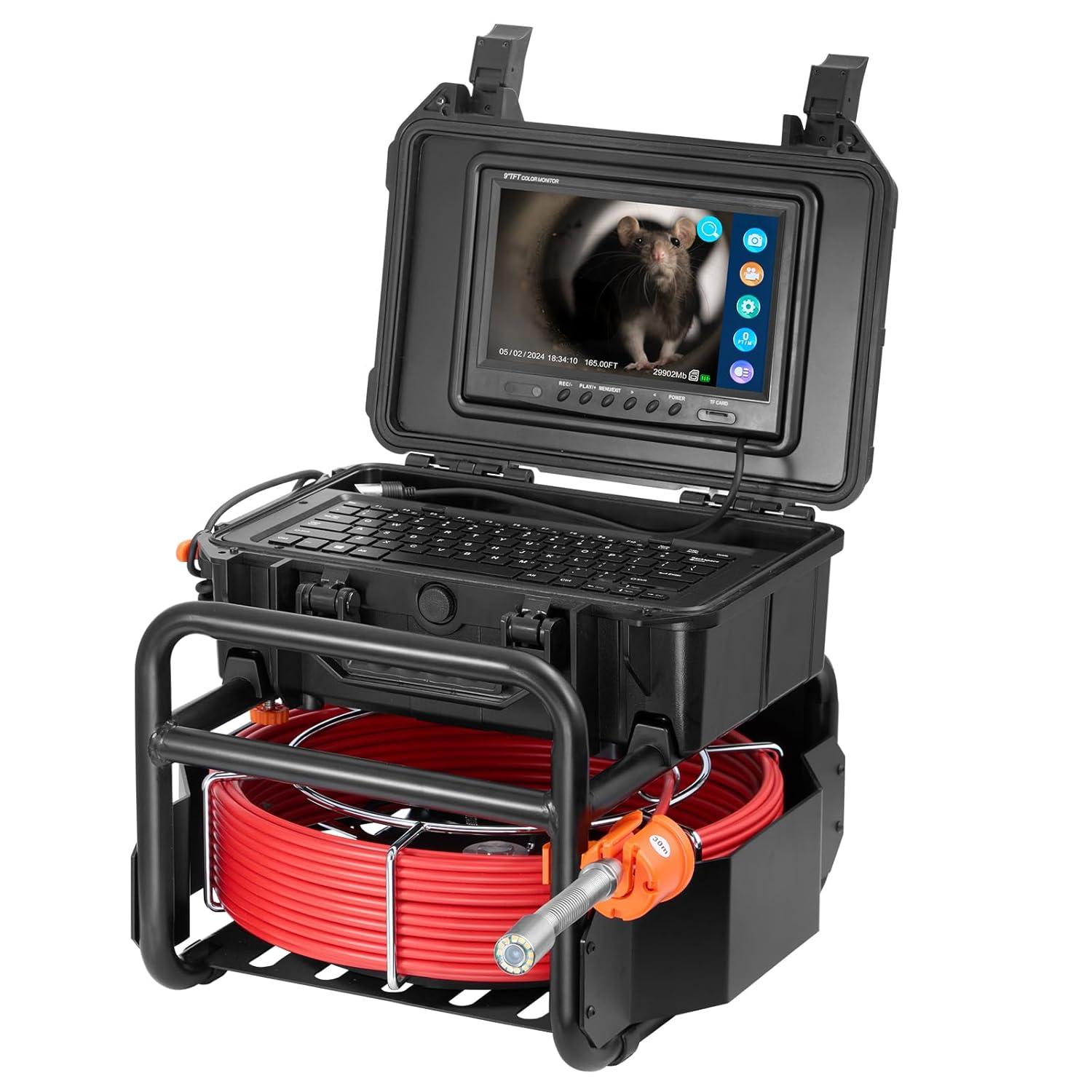 image:imageVEVOR Sewer Camera 165 ft50m SelfLeveling Drain Camera with 512Hz Transmitter Distance Counter 9 Screen 1080P HD Snake Plumbing Cameras with Lights12 LED amp 32GB Card for Duct Pipe