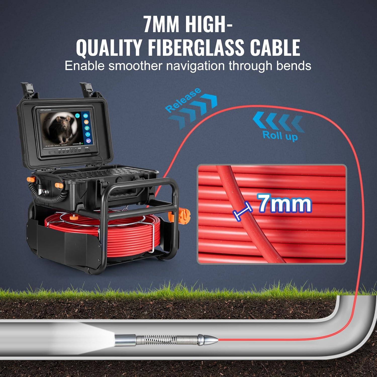 image:imageVEVOR Sewer Camera 165 ft50m SelfLeveling Drain Camera with 512Hz Transmitter Distance Counter 9 Screen 1080P HD Snake Plumbing Cameras with Lights12 LED amp 32GB Card for Duct Pipe