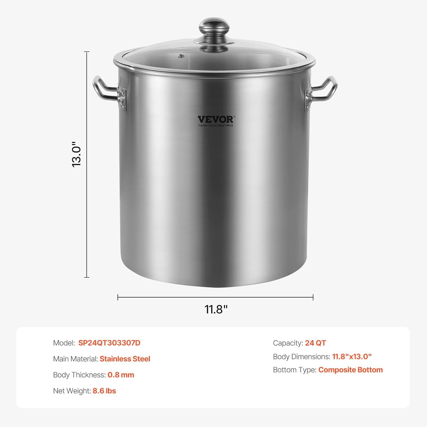 image:imageVEVOR Stainless Steel Stockpot 84 Quart Large Cooking Pots Cookware Sauce Pot with Basket Lid and Handle Heavy Duty Commercial Grade Stock Pot Sanding Treatment for Large Groups Events Silver24 Quarts