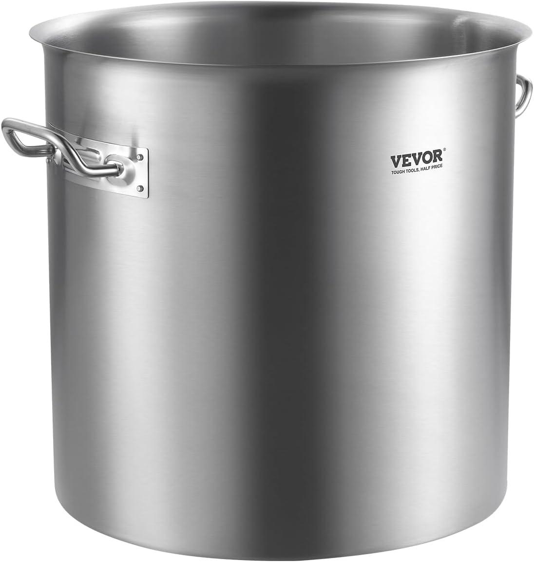 image:imageVEVOR Stainless Steel Stockpot 84 Quart Large Cooking Pots Cookware Sauce Pot with Basket Lid and Handle Heavy Duty Commercial Grade Stock Pot Sanding Treatment for Large Groups Events Silver53 Quarts