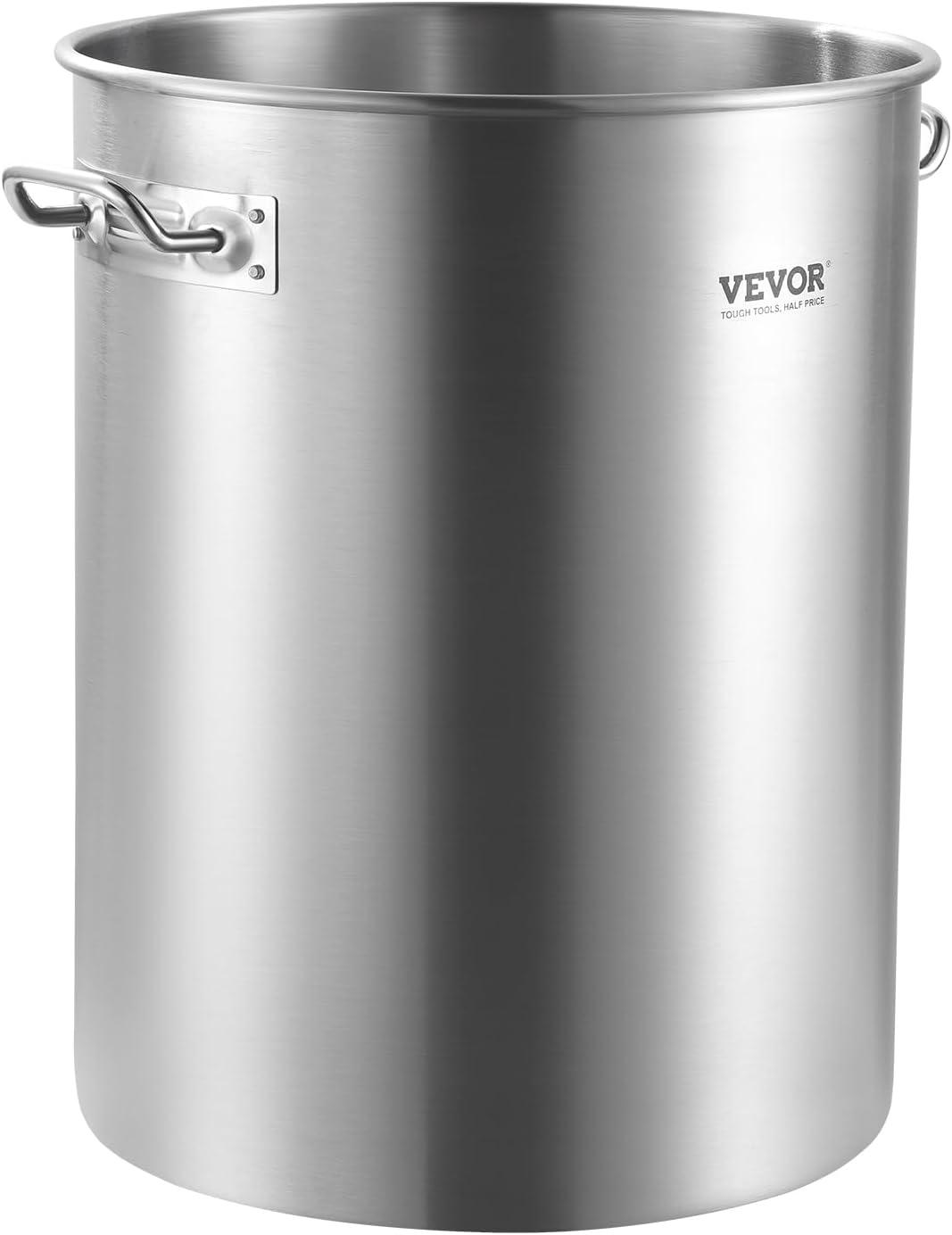 image:imageVEVOR Stainless Steel Stockpot 84 Quart Large Cooking Pots Cookware Sauce Pot with Basket Lid and Handle Heavy Duty Commercial Grade Stock Pot Sanding Treatment for Large Groups Events Silver359 Quarts