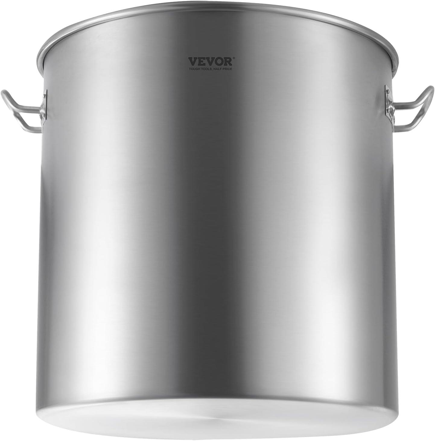 image:imageVEVOR Stainless Steel Stockpot 84 Quart Large Cooking Pots Cookware Sauce Pot with Basket Lid and Handle Heavy Duty Commercial Grade Stock Pot Sanding Treatment for Large Groups Events Silver100 Quarts