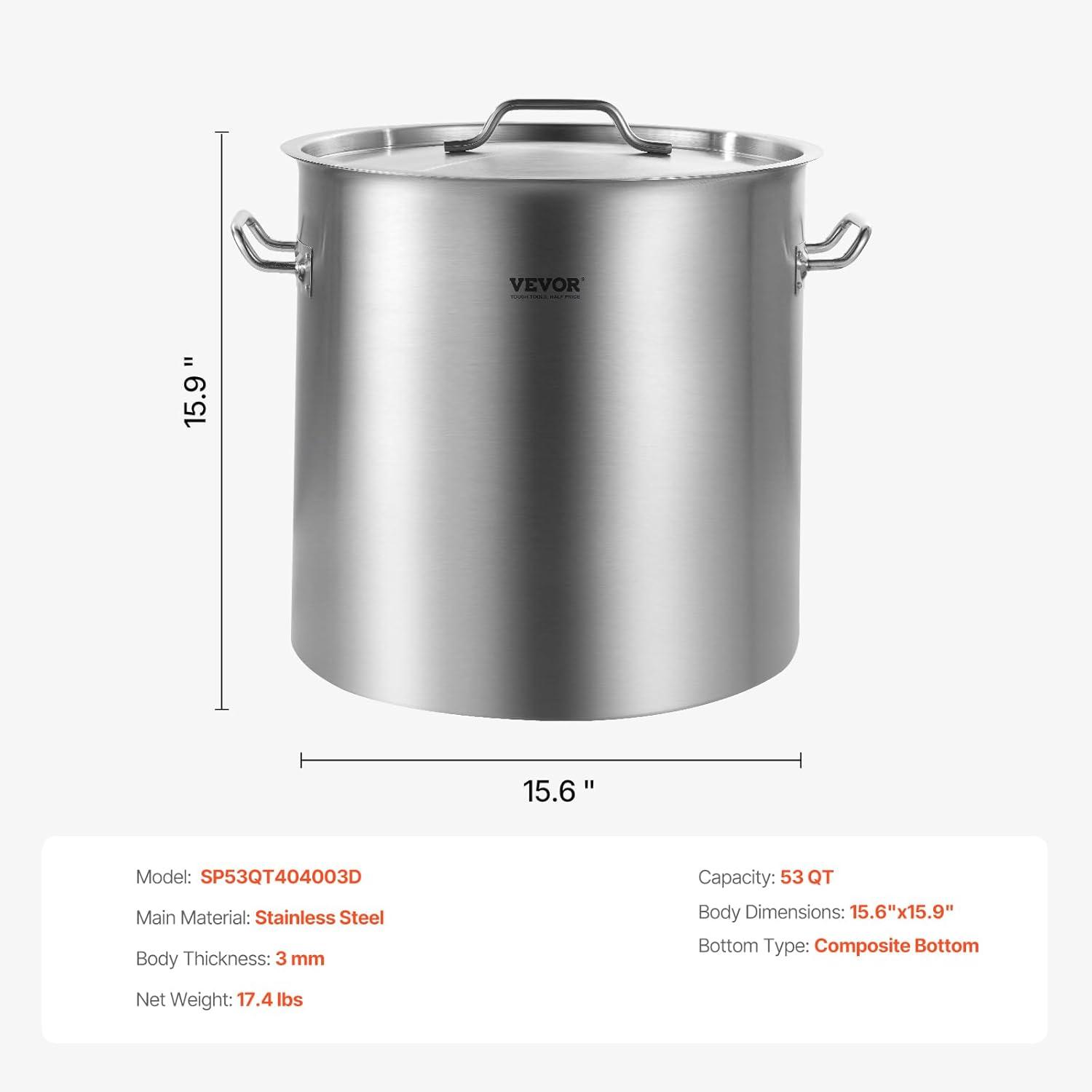 image:imageVEVOR Stainless Steel Stockpot 84 Quart Large Cooking Pots Cookware Sauce Pot with Basket Lid and Handle Heavy Duty Commercial Grade Stock Pot Sanding Treatment for Large Groups Events Silver53 Quarts
