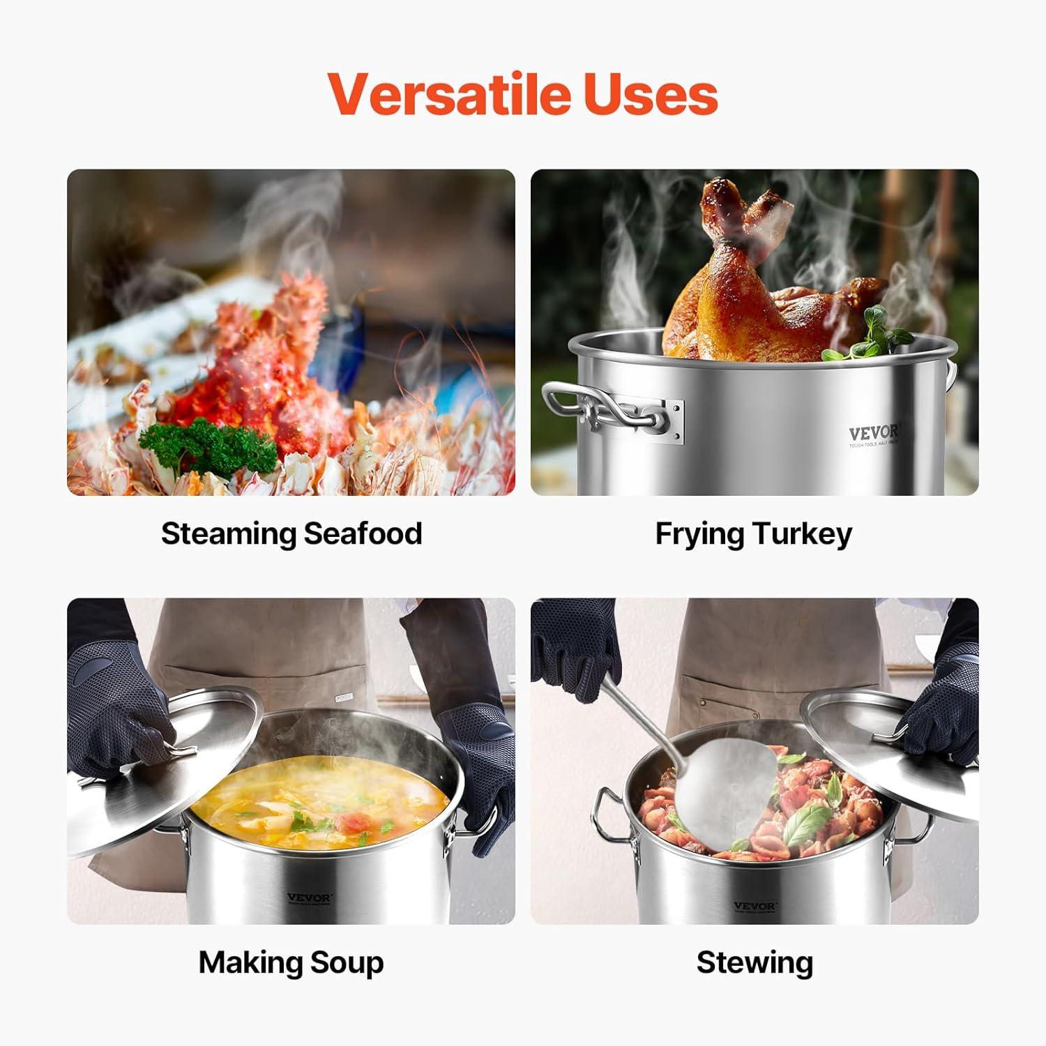 image:imageVEVOR Stainless Steel Stockpot 84 Quart Large Cooking Pots Cookware Sauce Pot with Basket Lid and Handle Heavy Duty Commercial Grade Stock Pot Sanding Treatment for Large Groups Events Silver53 Quarts