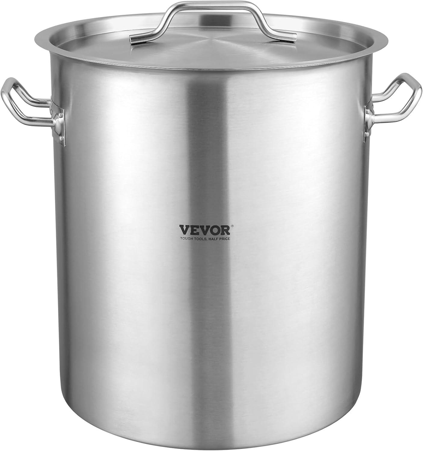 image:imageVEVOR Stainless Steel Stockpot 84 Quart Large Cooking Pots Cookware Sauce Pot with Basket Lid and Handle Heavy Duty Commercial Grade Stock Pot Sanding Treatment for Large Groups Events Silver42 Quarts