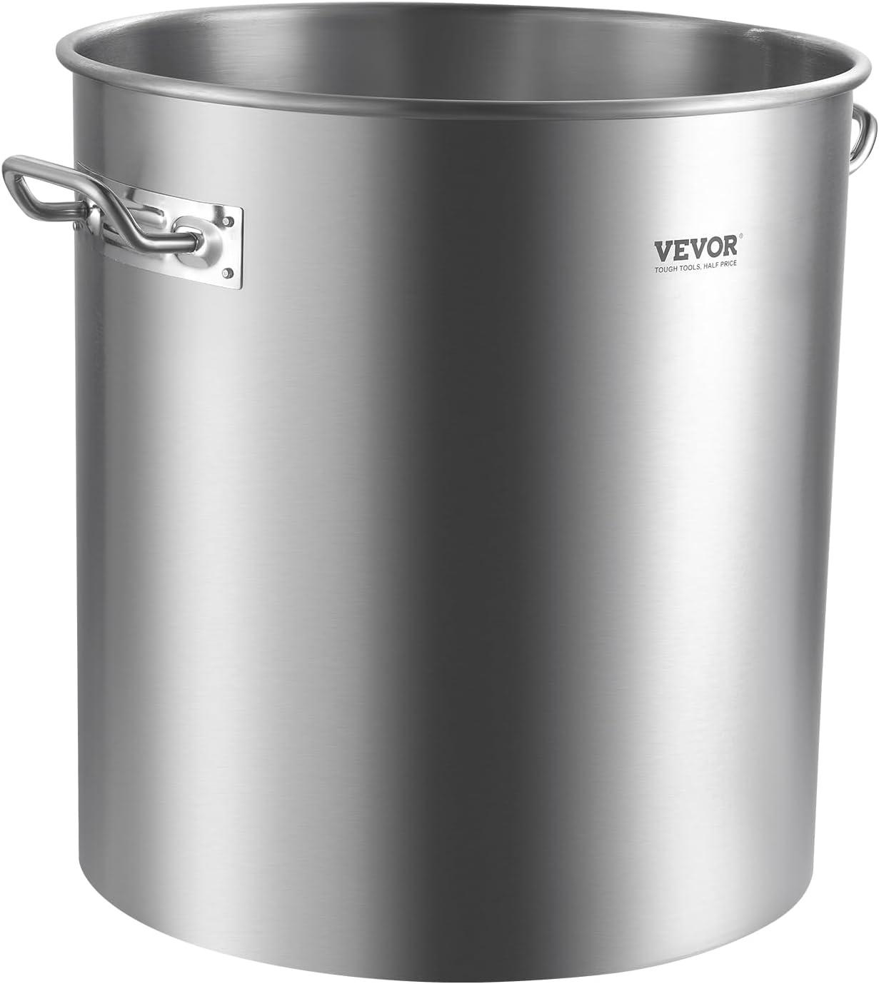 image:imageVEVOR Stainless Steel Stockpot 84 Quart Large Cooking Pots Cookware Sauce Pot with Basket Lid and Handle Heavy Duty Commercial Grade Stock Pot Sanding Treatment for Large Groups Events Silver639 Quarts