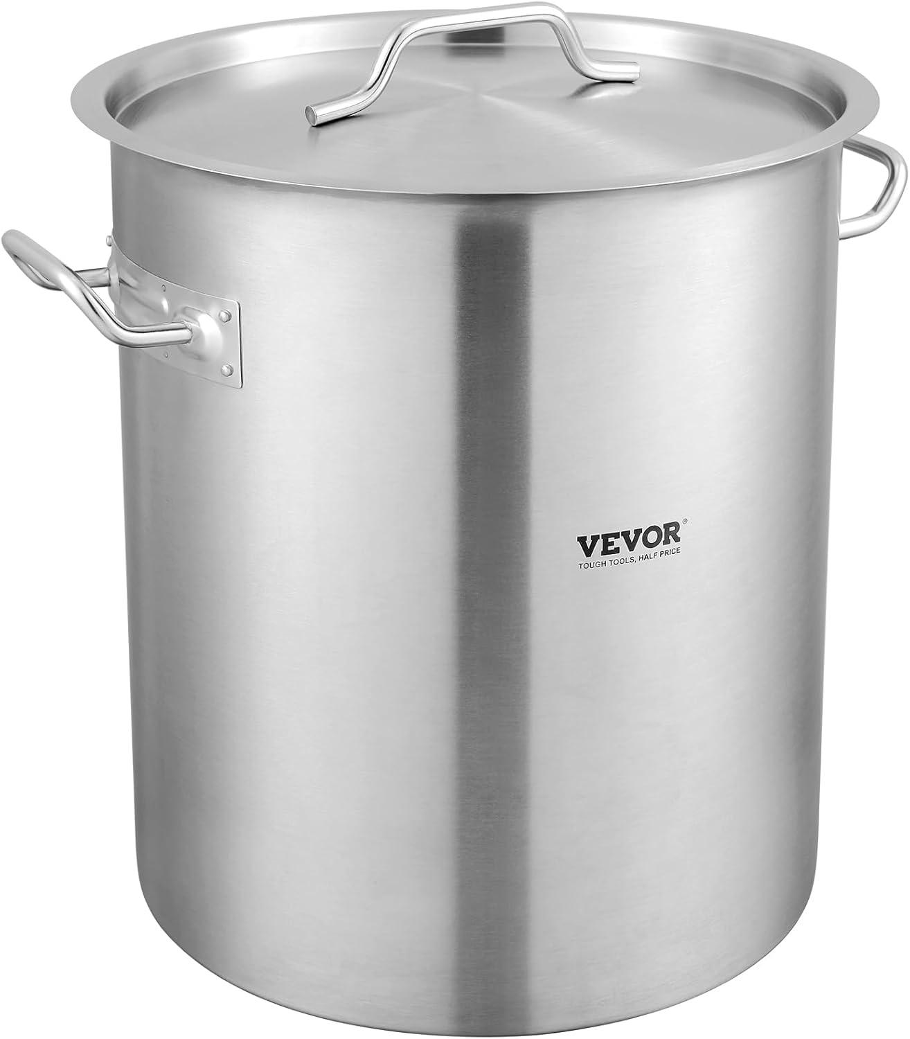 image:imageVEVOR Stainless Steel Stockpot 84 Quart Large Cooking Pots Cookware Sauce Pot with Basket Lid and Handle Heavy Duty Commercial Grade Stock Pot Sanding Treatment for Large Groups Events Silver42 Quarts