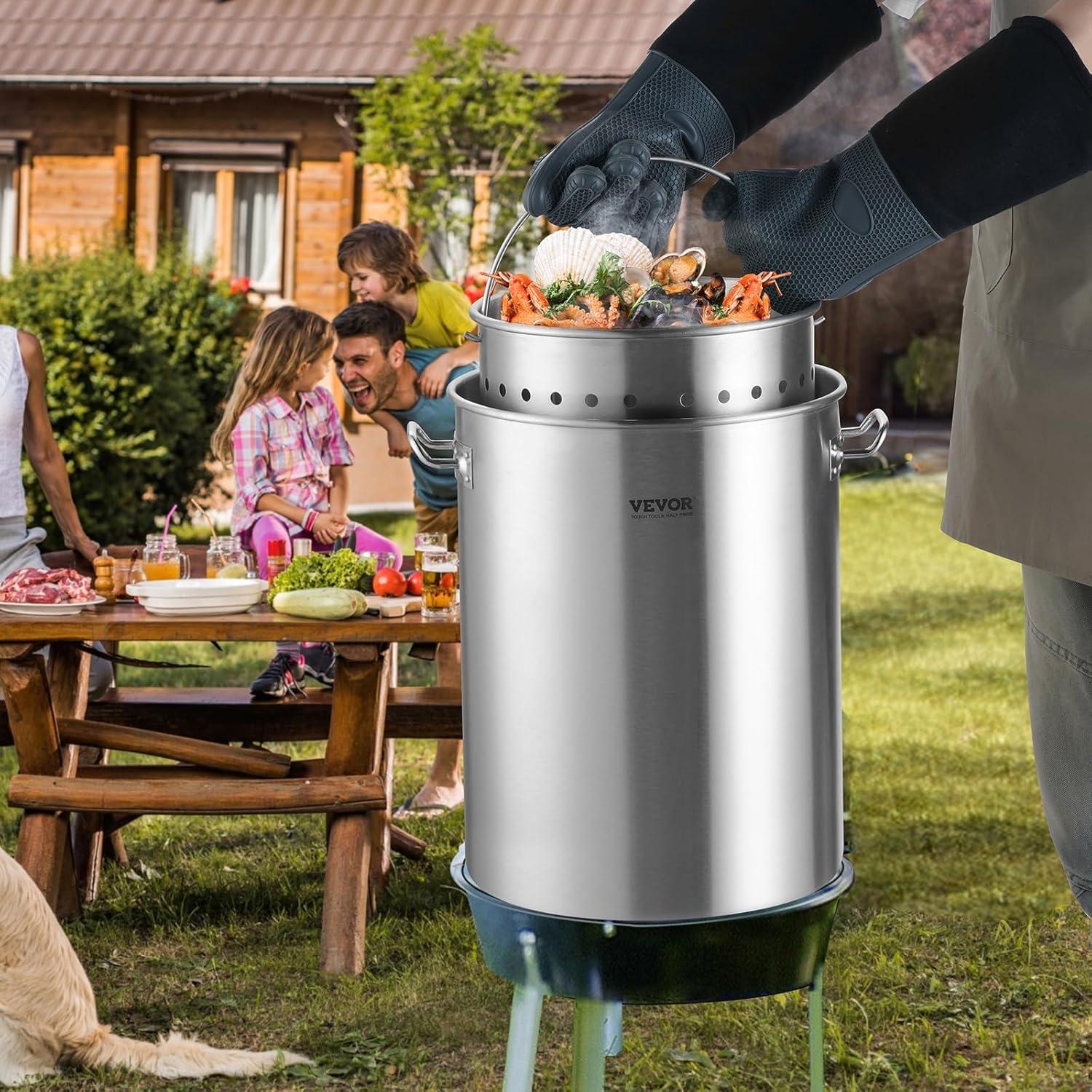 image:imageVEVOR Stainless Steel Stockpot 84 Quart Large Cooking Pots Cookware Sauce Pot with Basket Lid and Handle Heavy Duty Commercial Grade Stock Pot Sanding Treatment for Large Groups Events Silver359 Quarts