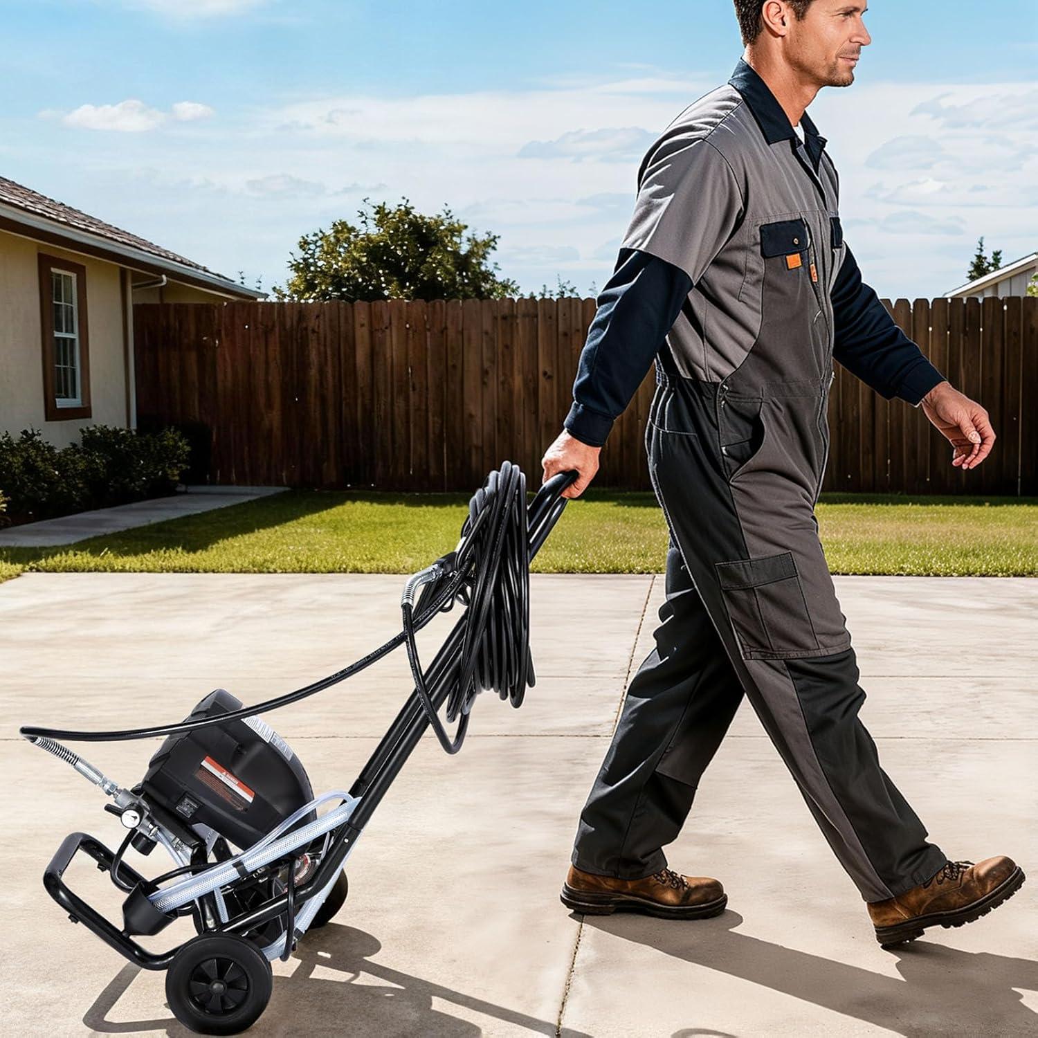 image:imageVEVOR Stand Airless Paint Sprayer 900W 3300PSI High Pressure Airless Sprayer Cleaning Brush Hose Extension Rod Nozzles Electric Spray Paint Machine for Interior or Exterior of House Fence650W WheeledAirless Paint Sprayer