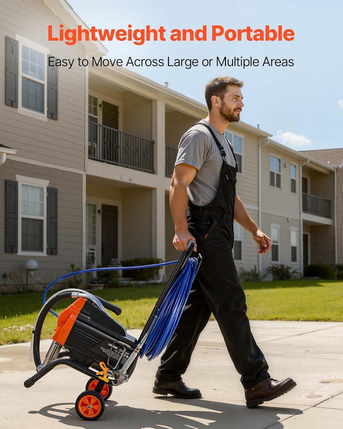 image:imageVEVOR Stand Airless Paint Sprayer 900W 3300PSI High Pressure Airless Sprayer Cleaning Brush Hose Extension Rod Nozzles Electric Spray Paint Machine for Interior or Exterior of House Fence1500W WheeledAirless Paint Sprayer