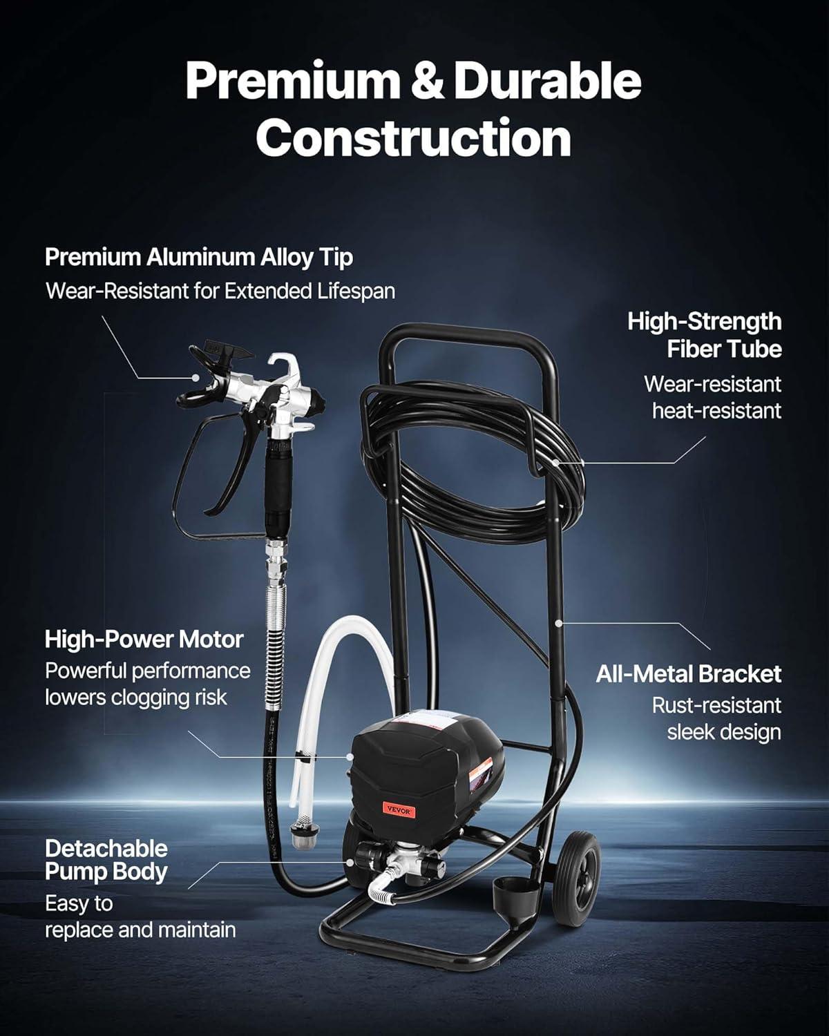 image:imageVEVOR Stand Airless Paint Sprayer 900W 3300PSI High Pressure Airless Sprayer Cleaning Brush Hose Extension Rod Nozzles Electric Spray Paint Machine for Interior or Exterior of House Fence650W WheeledAirless Paint Sprayer