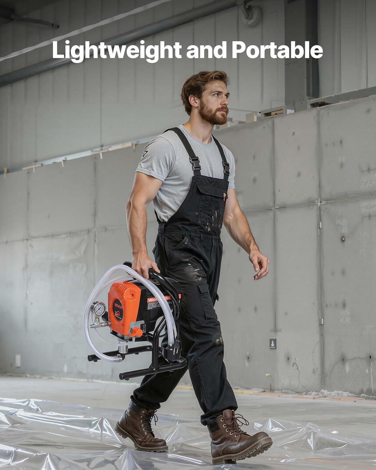 image:imageVEVOR Stand Airless Paint Sprayer 900W 3300PSI High Pressure Airless Sprayer Cleaning Brush Hose Extension Rod Nozzles Electric Spray Paint Machine for Interior or Exterior of House Fence900W Stand Airless Paint Sprayer