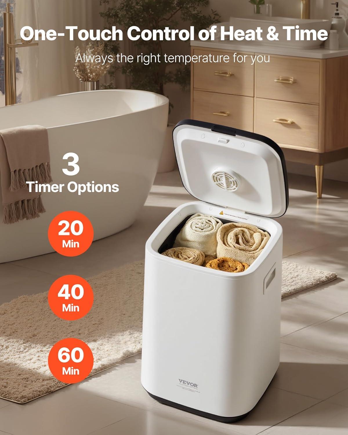 image:imageVEVOR Towel Warmer Bucket 20L Large Towel Warmer for Bathroom Auto Shut Off Towel Heater Fits up to Two 40x70 Oversized Towels Bathrobes Blankets 4Level Timer Towel Warmer Ideal for Spa GrayWhite