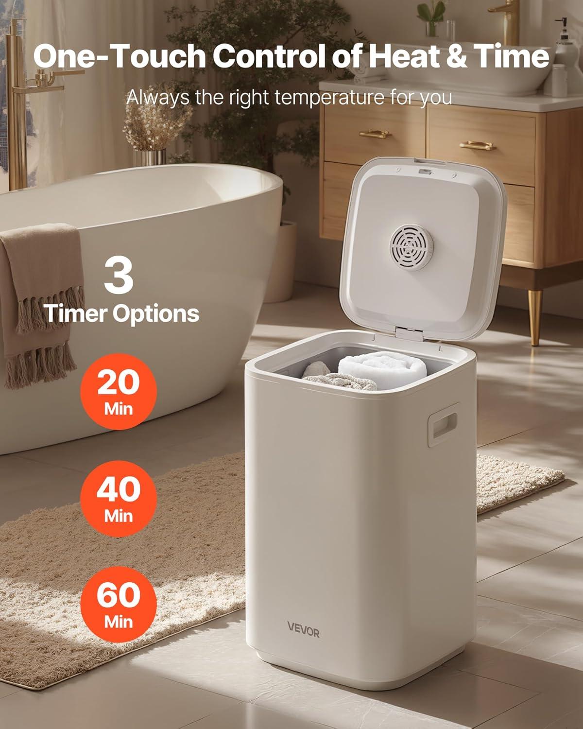 image:imageVEVOR Towel Warmer Bucket 20L Large Towel Warmer for Bathroom Auto Shut Off Towel Heater Fits up to Two 40x70 Oversized Towels Bathrobes Blankets 4Level Timer Towel Warmer Ideal for Spa GrayWhite Lip