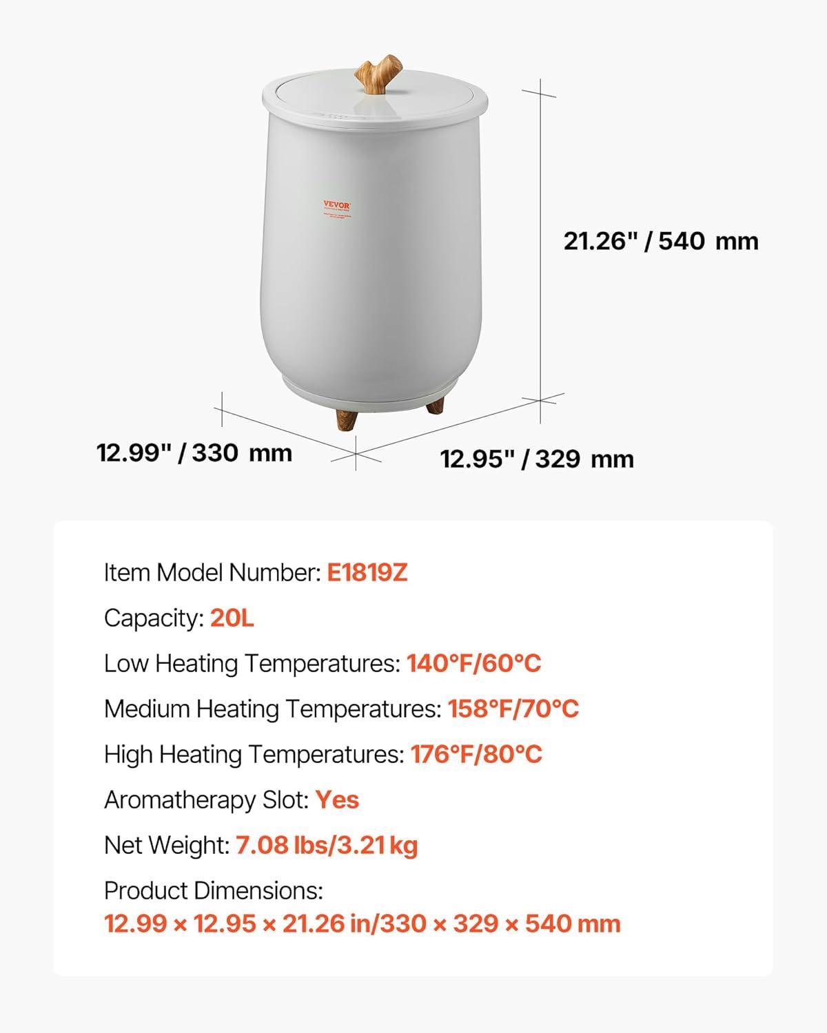 image:imageVEVOR Towel Warmer Bucket 20L Large Towel Warmer for Bathroom Auto Shut Off Towel Heater Fits up to Two 40x70 Oversized Towels Bathrobes Blankets 4Level Timer Towel Warmer Ideal for Spa GrayGray