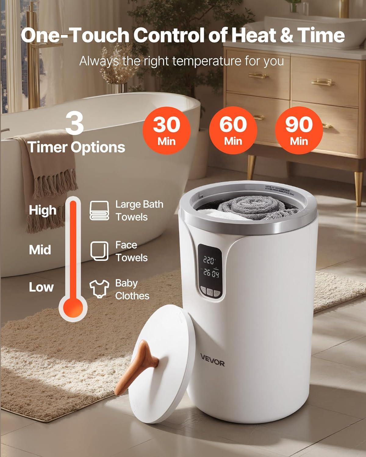 image:imageVEVOR Towel Warmer Bucket 20L Large Towel Warmer for Bathroom Auto Shut Off Towel Heater Fits up to Two 40x70 Oversized Towels Bathrobes Blankets 4Level Timer Towel Warmer Ideal for Spa GrayWhite