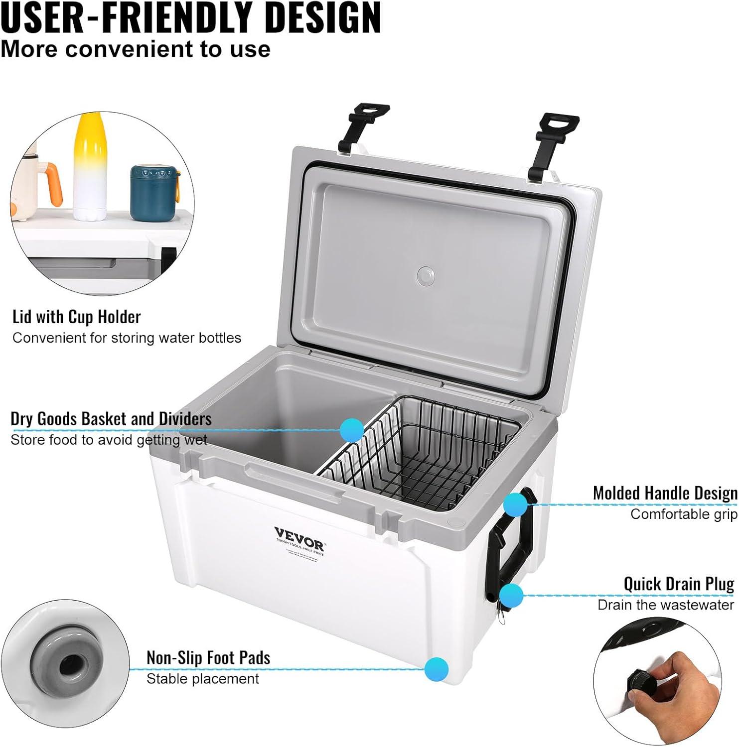 image:imageVEVOR UltraLight Hard Cooler Ice Retention Cooler with Heavy Duty Handle Ice Chest Lunch Box for Camping Travel Outdoor Keeps Cool for up to 6 Days 30 Lighter Than Rotomolded Coolers52 QT without wheels