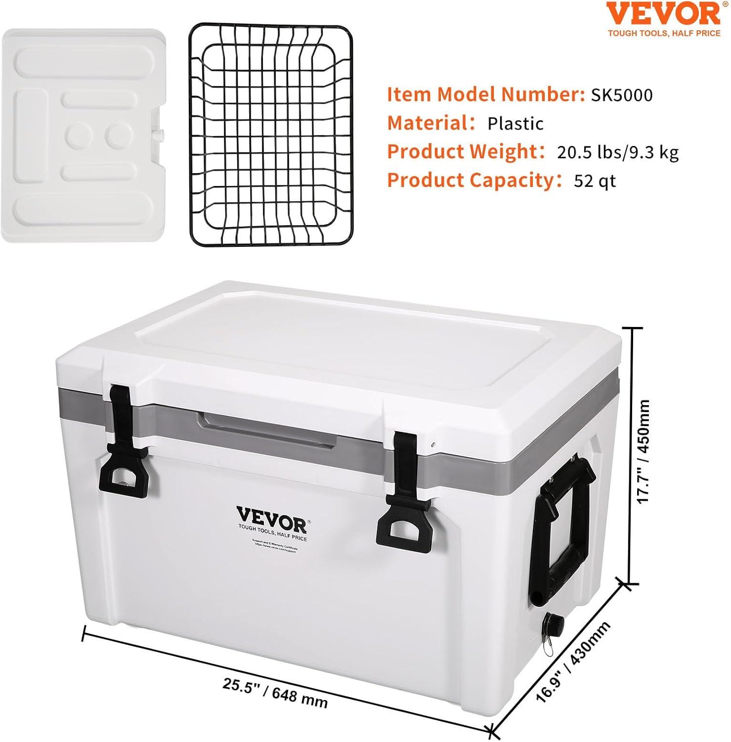 image:imageVEVOR UltraLight Hard Cooler Ice Retention Cooler with Heavy Duty Handle Ice Chest Lunch Box for Camping Travel Outdoor Keeps Cool for up to 6 Days 30 Lighter Than Rotomolded Coolers52 QT without wheels