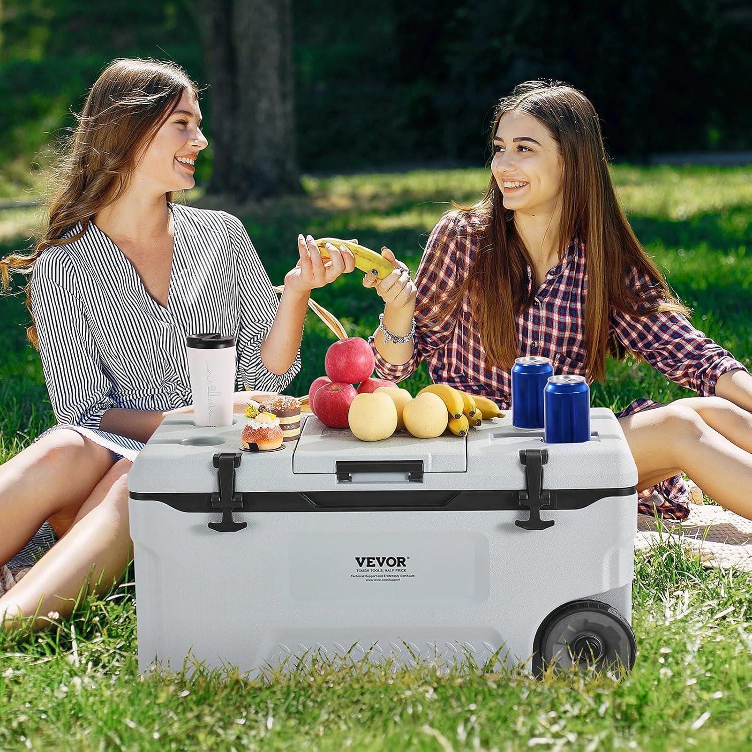 image:imageVEVOR UltraLight Hard Cooler Ice Retention Cooler with Heavy Duty Handle Ice Chest Lunch Box for Camping Travel Outdoor Keeps Cool for up to 6 Days 30 Lighter Than Rotomolded Coolers74 QT with wheels