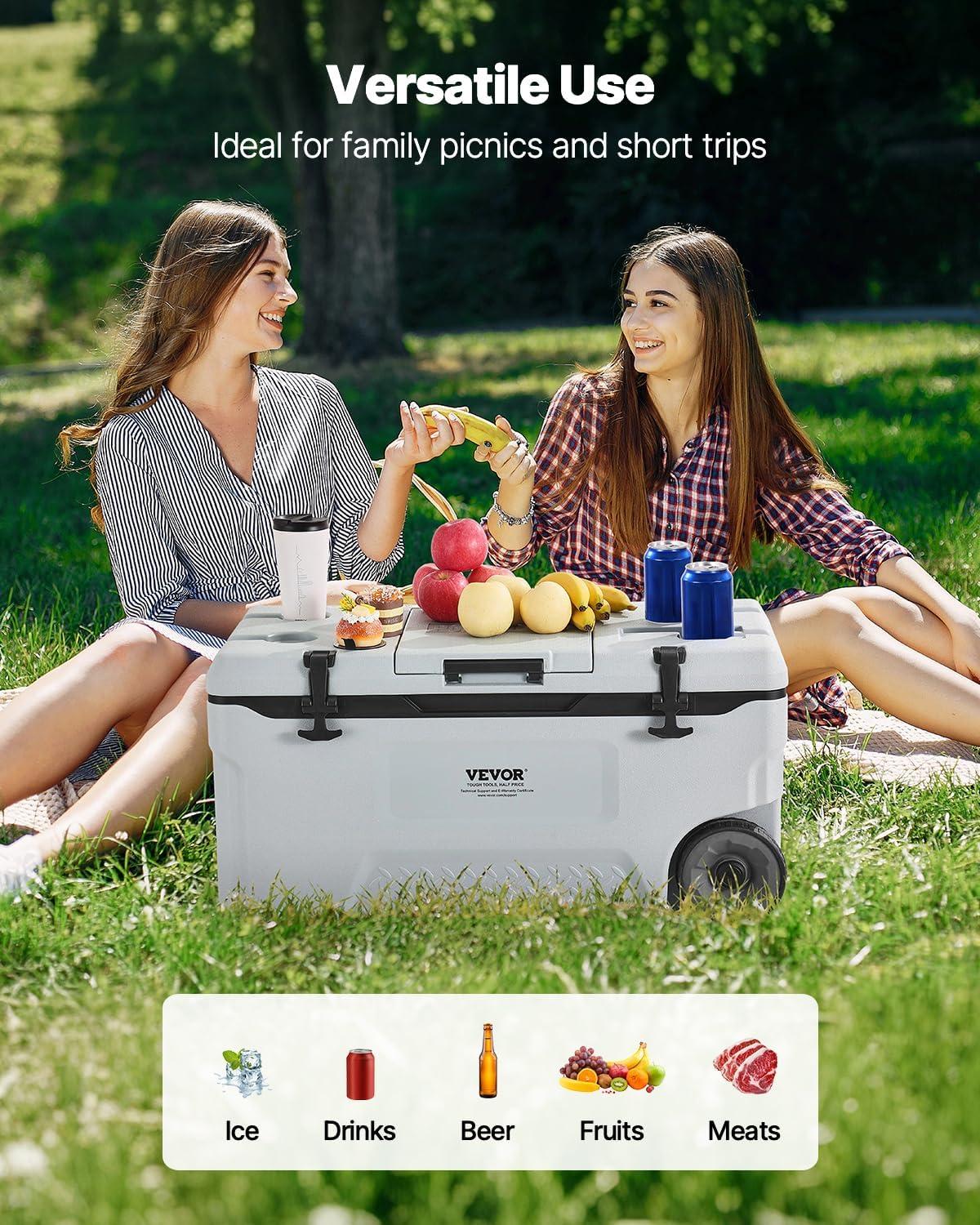 image:imageVEVOR UltraLight Hard Cooler Ice Retention Cooler with Heavy Duty Handle Ice Chest Lunch Box for Camping Travel Outdoor Keeps Cool for up to 6 Days 30 Lighter Than Rotomolded Coolers74 QT with wheels