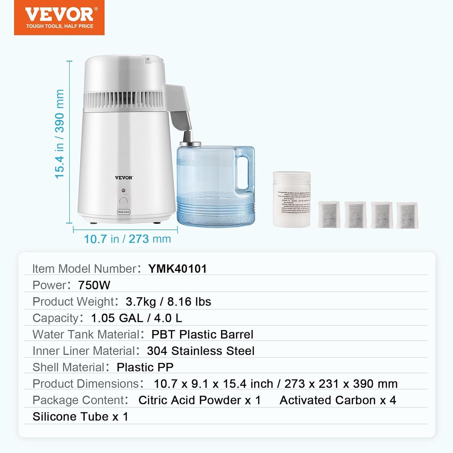 image:imageVEVOR Water Distiller 11 Gal Distilled Water Machine 750W Pure Water Distilling wBPA Free Plastic Container Water Distillation Kit wButton Countertop Distilled Water Maker for Home WhiteWhite