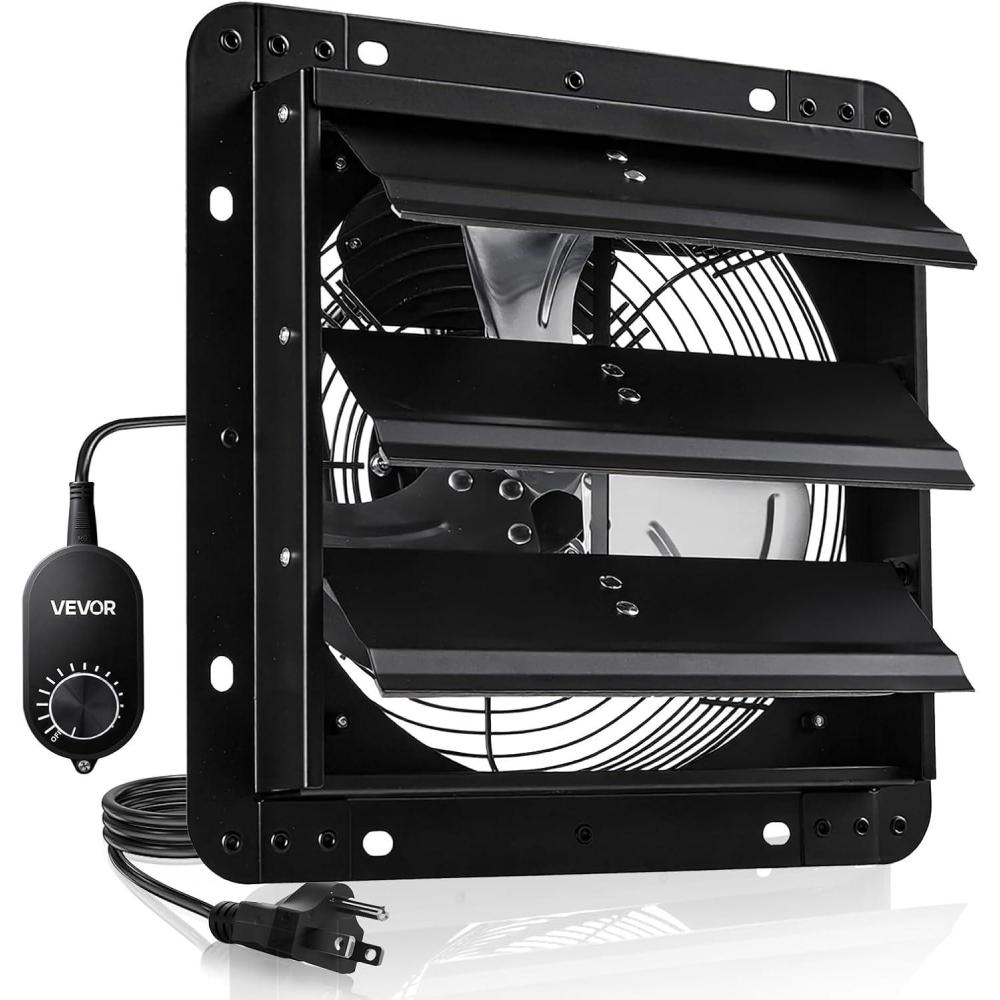 image:imageVEVOR 10 Exhaust Fan Wall Mounted Attic Fan with Variable Speed controller 900 CFM Automatic Shutter Ventilation and Cooling Black10 Inch Fan w Speed Controller
