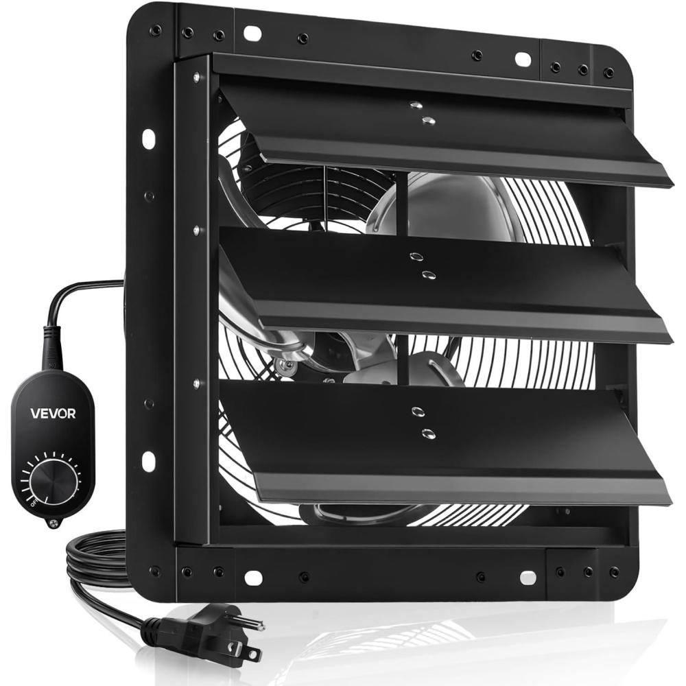 image:imageVEVOR 10 Exhaust Fan Wall Mounted Attic Fan with Variable Speed controller 900 CFM Automatic Shutter Ventilation and Cooling Black12 Inch Fan w Speed Controller