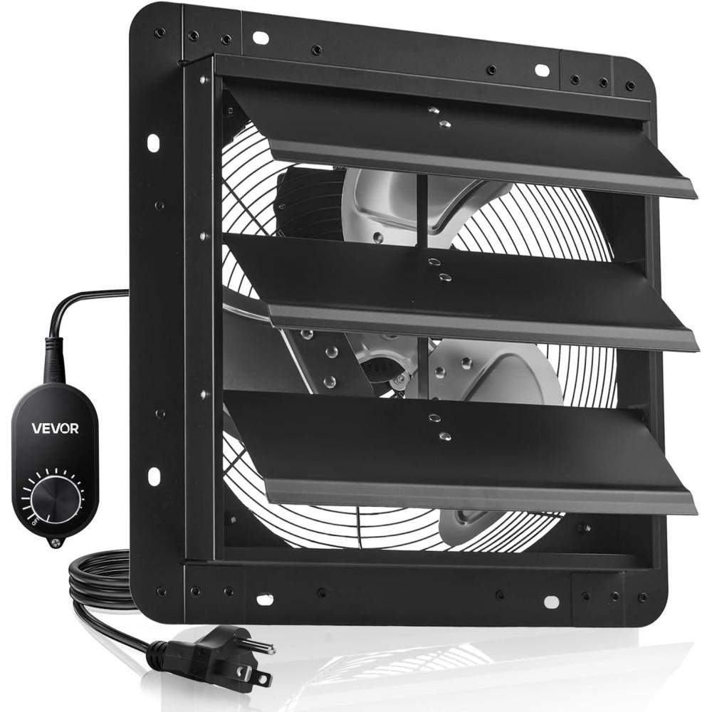 image:imageVEVOR 10 Exhaust Fan Wall Mounted Attic Fan with Variable Speed controller 900 CFM Automatic Shutter Ventilation and Cooling Black14 Inch Fan w Speed Controller