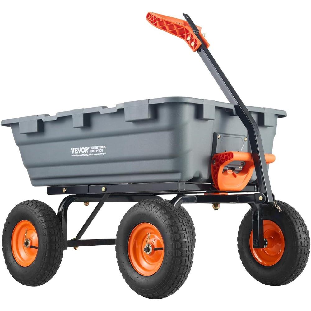 image:imageVEVOR 1200lbs 7CuFt Garden Dump Cart with 2in1 Convertible Handle and 13in All Terrain Wheels Heavy Duty Poly Yard Dump Wagon Utility ATV Trailer Dump Cart Tow Behind for Lawn Mower Tractor1200LBS Pneumatic tires