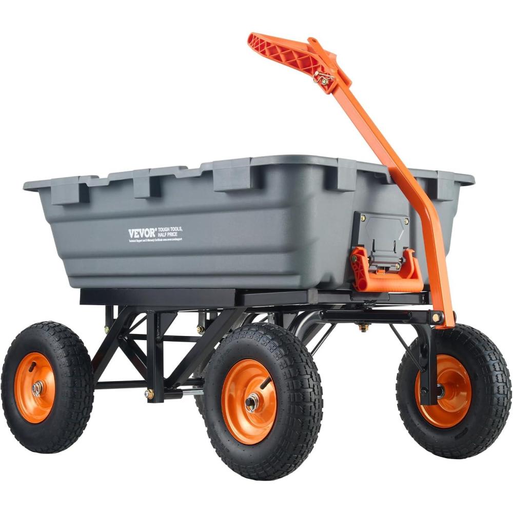 image:imageVEVOR 1200lbs 7CuFt Garden Dump Cart with 2in1 Convertible Handle and 13in All Terrain Wheels Heavy Duty Poly Yard Dump Wagon Utility ATV Trailer Dump Cart Tow Behind for Lawn Mower Tractor1500lbs Pneumatic Tire