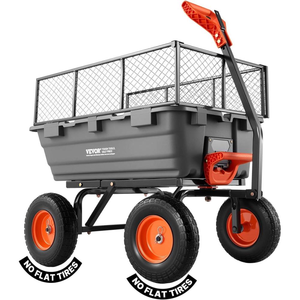 image:imageVEVOR 1200lbs 7CuFt Garden Dump Cart with 2in1 Convertible Handle and 13in All Terrain Wheels Heavy Duty Poly Yard Dump Wagon Utility ATV Trailer Dump Cart Tow Behind for Lawn Mower TractorUpgraded 1200LBS Flat Free Tires