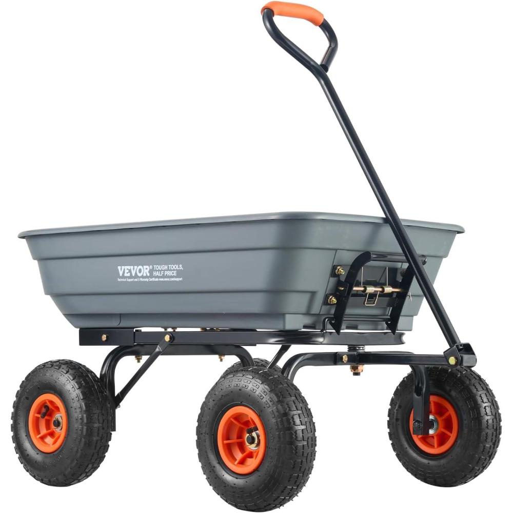 image:imageVEVOR 1200lbs 7CuFt Garden Dump Cart with 2in1 Convertible Handle and 13in All Terrain Wheels Heavy Duty Poly Yard Dump Wagon Utility ATV Trailer Dump Cart Tow Behind for Lawn Mower Tractor600lbsPneumatic Tires