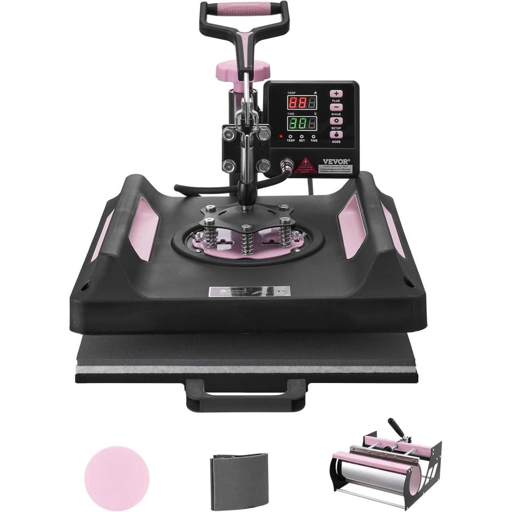 image:imageVEVOR 15x15 Heat Press Machine 8 in 1 Combo with 30 OZ Tumbler Press amp Hat Press Slide Out Heat Press Sublimation Machine for TShirts Hats Caps Tumblers Glass Cans Mugs and Plates Light Green5 in 1 Pink15x1530OZ