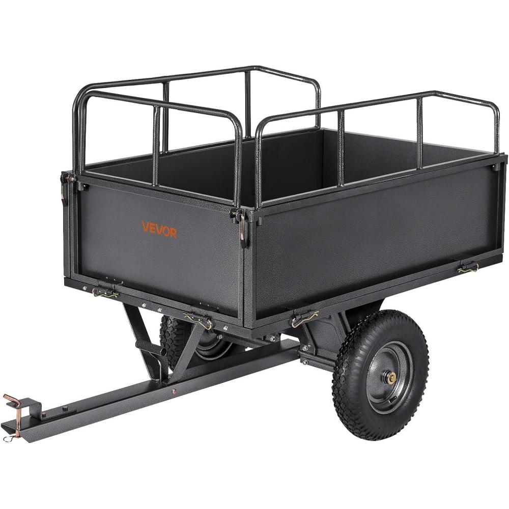image:imageVEVOR 22 CuFt 1600Lbs Steel ATV UTV Trailer Tow Behind Dump Cart Heavy Duty Pull Behind Utility Dump Trailer for Lawn Mower Trailer Tractor Garden Yard with Removable Rear Panel600Lbs17cuft