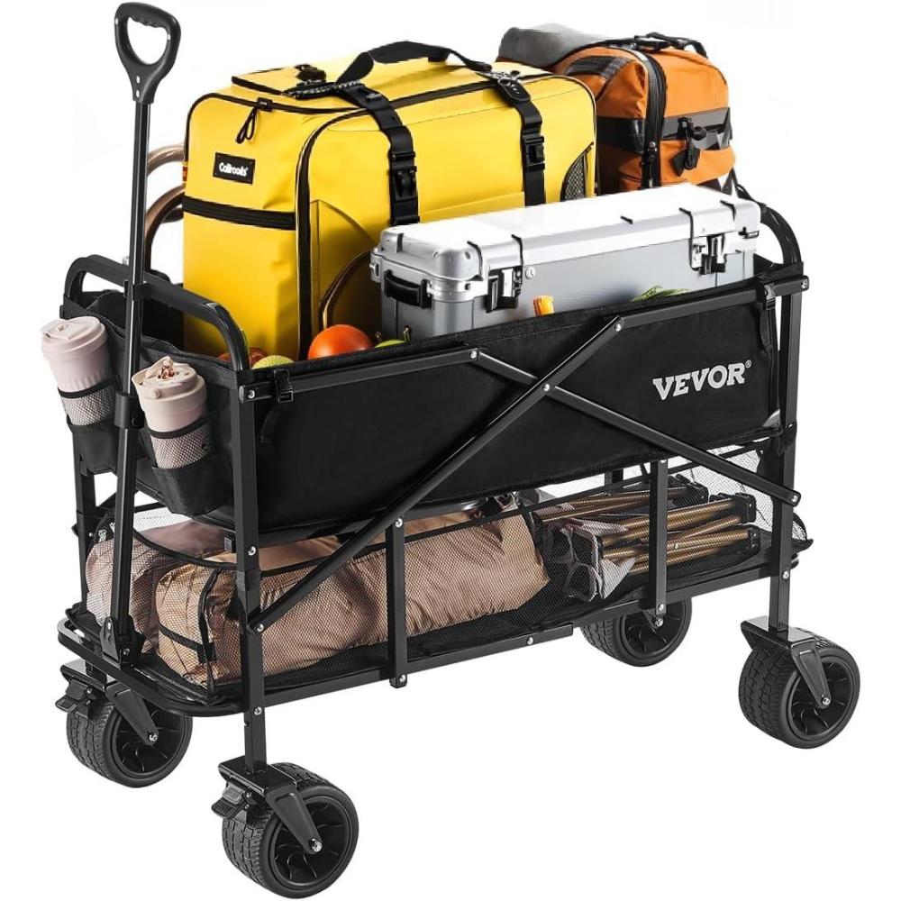 image:imageVEVOR 400L450lbs Large Collapsible Double Decker Wagon Foldable Heavy Duty Beach Wagon Cart with Big Wheels for Sand Folding Utility Sports Cart for Camping GardenDouble Decker 450Lbs400L