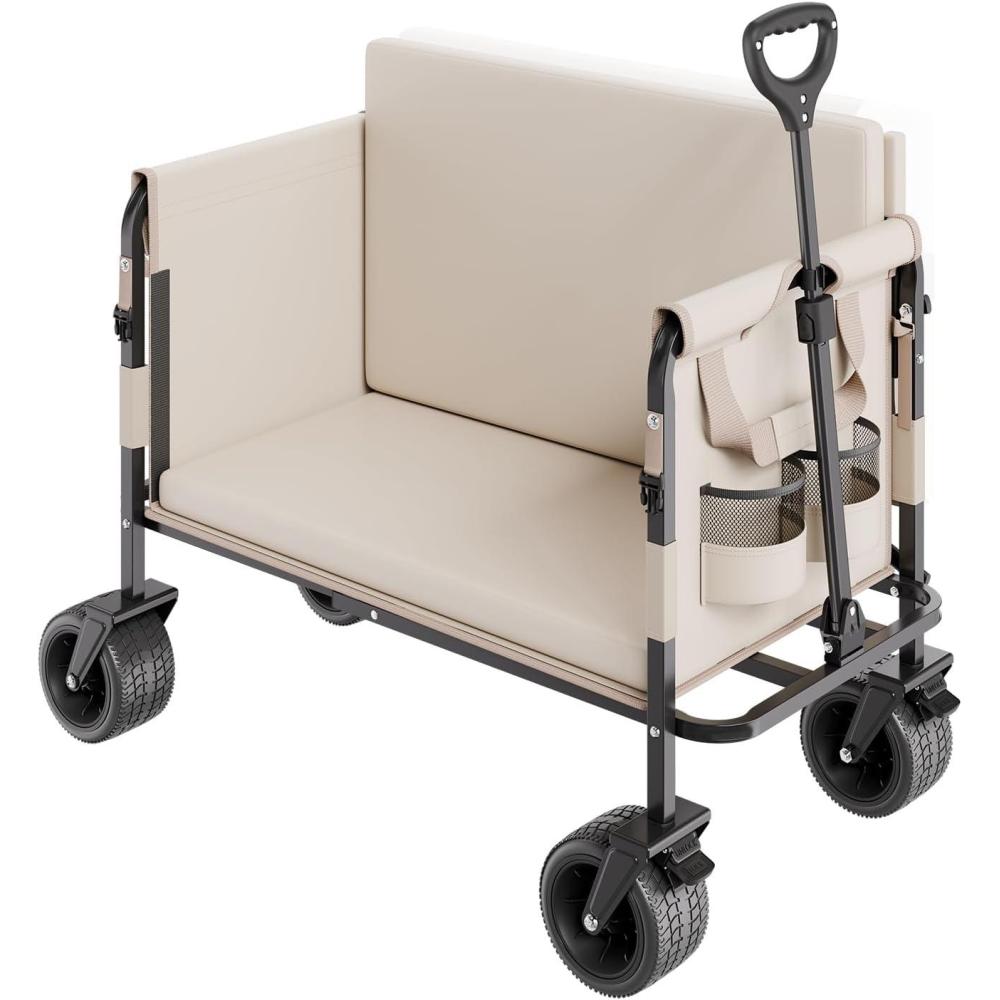 image:imageVEVOR 400L450lbs Large Collapsible Double Decker Wagon Foldable Heavy Duty Beach Wagon Cart with Big Wheels for Sand Folding Utility Sports Cart for Camping Garden550Lbs220L