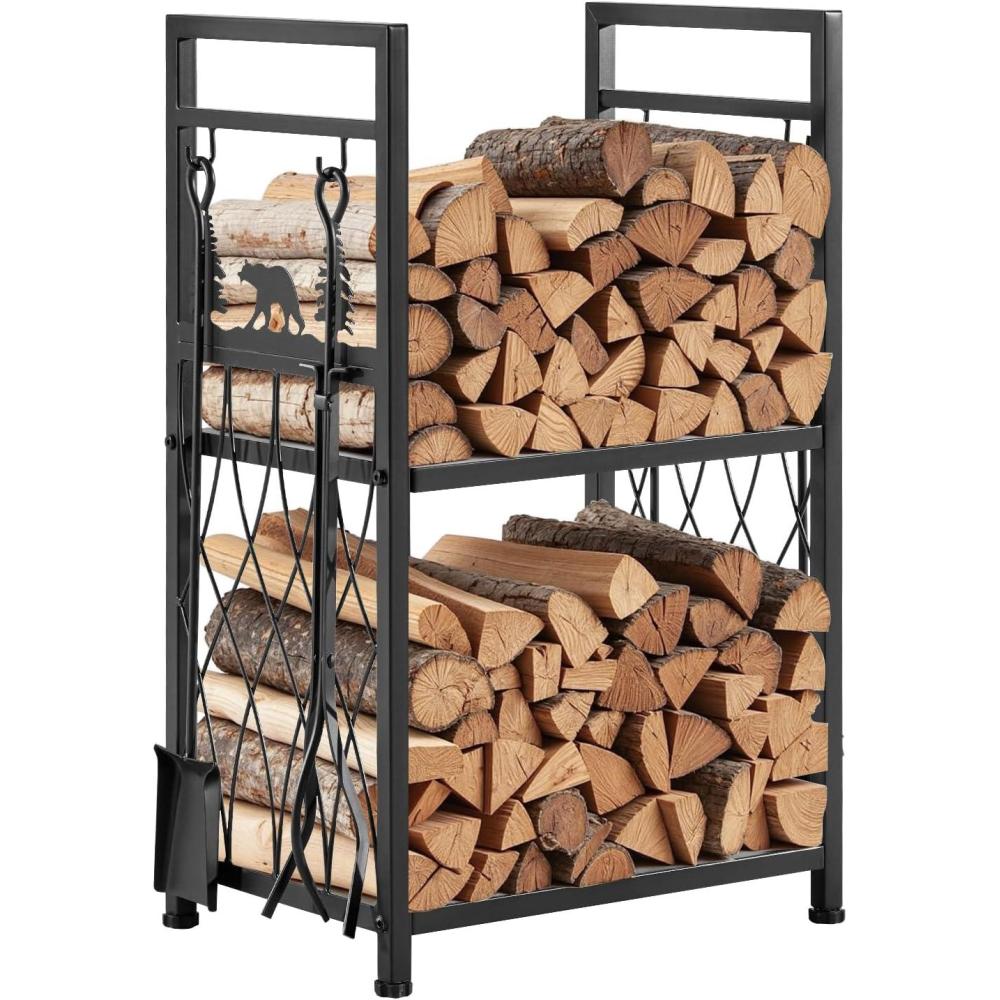 image:imageVEVOR 85FT Outdoor Firewood Rack with Cover 102x142x461 in Heavy Duty Firewood Holder amp 600D Oxford Waterproof Cover for Fireplace Patio IndoorOutdoor Log Storage Rack for 12 Cord of Firewood13 FT