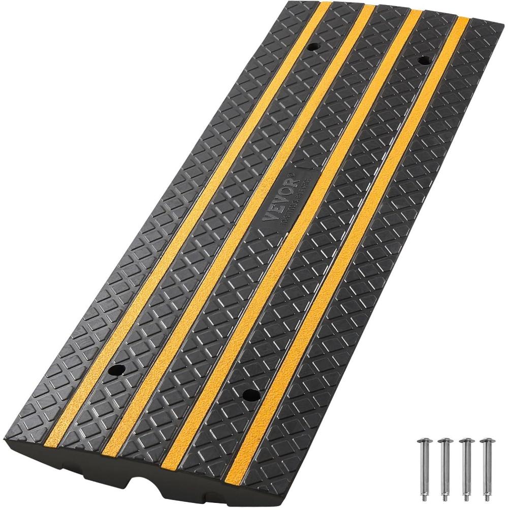 image:imageVEVOR Car Driveway Rubber Curb Ramp 2 Pack 488inchLong Heavy Duty Low Profile Slope Ramps 26 Rise 33069 lbs Load Capacity Reflective Safety Strips for Vehicles RVs and Wheelchairs1Pack4FTlong